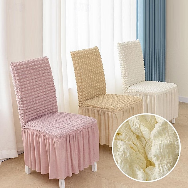  2 Pcs New Chair Cover With Bubble Wrap Skirt Hem All Inclusive Living Room Dining Table Chair Cover Universal Thickened Instagram Style