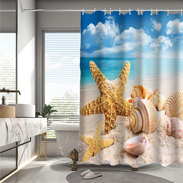  Strand Meerwasser Muschel Landschaft Druck Duschvorhang mit Haken moderne Polyester maschinell wasserdicht Badezimmer
