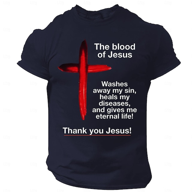  the blood of jesus cross letter print herregrafikk 100% bomull skjorte vintage skjorte kortermet komfortabel t-skjorte sommer motedesigner klær