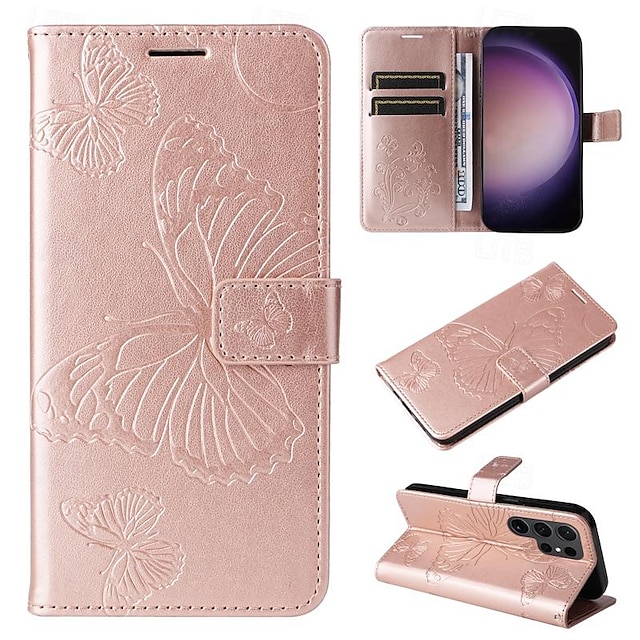  Phone Case For Samsung Galaxy S24 S23 S22 S21 S20 Ultra Plus FE A54 A34 A14 Note 20 10 S25 Ultra Wallet Case Magnetic Full Body Protective with Wrist Strap Butterfly TPU PU Leather