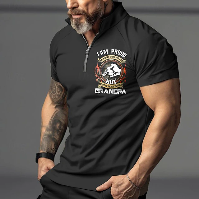 Papa Shirts Letter Graphic Prints Men'S Casual Print Polo Shirt Zip Polo Outdoor Street Casual Polyester Turndown Polo Shirts Black Summer Spring Fall Winter S M L Lapel Polo4
