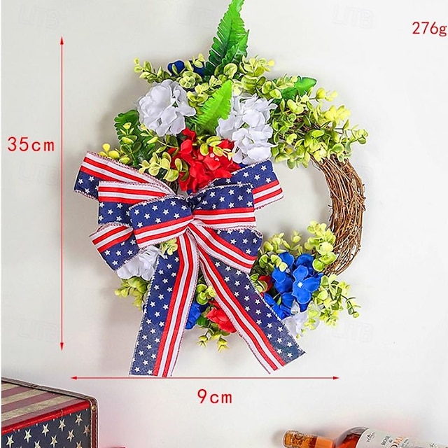  40CM American National Day Wreath - Independence Day Bow Vine Door Hanger, Perfect for Window Display Decor For Memorial Day/The Fourth of July