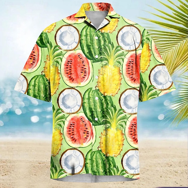  Men's Fruit Cherry Summer Hawaiian Shirt Aloha Shirt Short Sleeves Shirt Turndown Casual Outdoor Vacation Street Yellow Red Green S M L