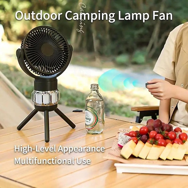  ventilateur de camping portable avec télécommande - capacité de 10 000 mah 3 vitesses réglables support de trépied de charge USB tente de camping-car ventilateur de plafond ventilateur à pompon