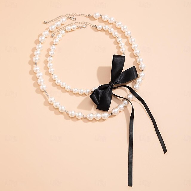  Pearl Necklace Imitation Pearl Women's Elegant Sweet Beads Bowknot Cute irregular Necklace For Wedding Party Prom