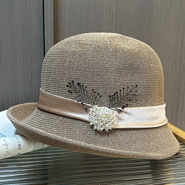  Fascinators Hats Headwear Acrylic / Cotton Bowler / Cloche Hat Bucket Hat Straw Hat Casual Holiday Elegant Vintage With Rhinestone Bows Headpiece Headwear