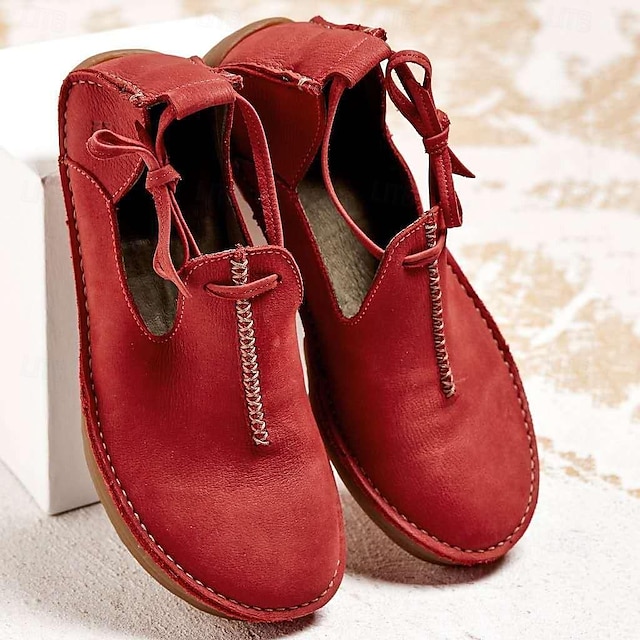  Női Lapos Csíkos csizma Kényelmes cipők Napi Otthoni Cipők és táskák megfelelő készlet Fűző Alacsony Kerek orrú Köröm Klasszikus Alkalmi minimalizmus Gyalogló Mikrobiális bőr Papucs Fekete Piros Kék