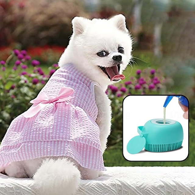  koiranpentu mekko koiran kylpyharjalla ruudullinen painatus rusetti koriste vaatteet kaksijalkaisen koiran pukuhame kesän lemmikkeihin mekkotarvikkeet
