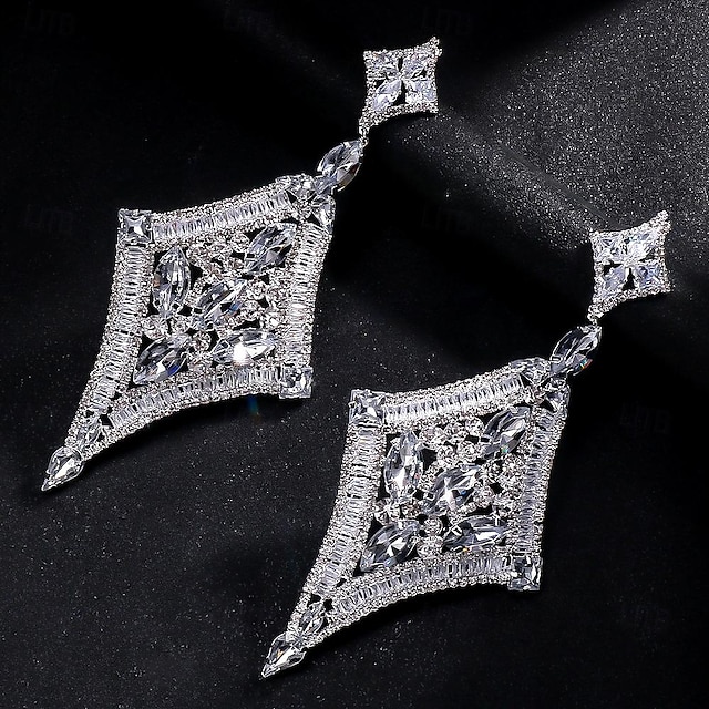  Dames Druppel oorbellen meetkundig Kostbaar Uitspraak Gesimuleerde diamant oorbellen Sieraden Zilver Voor Bruiloft Feest 1 paar
