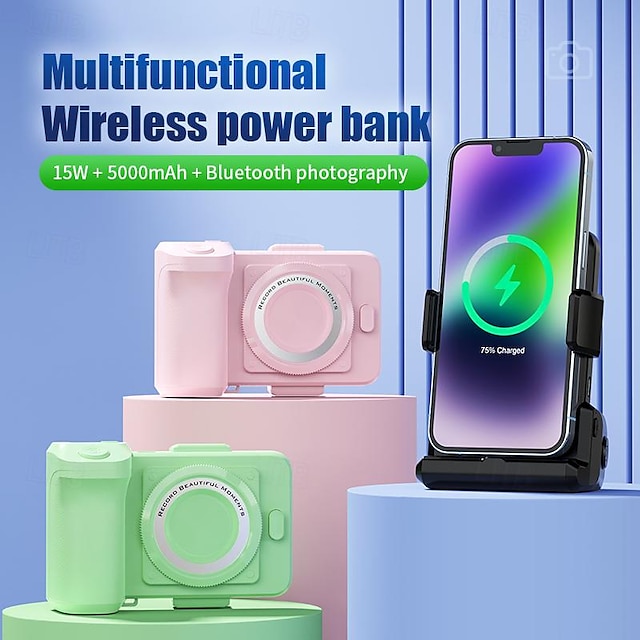  mâner pentru cameră wireless bluetooth power bank multifuncțional 15w wireless / magnetic încărcare rapidă suport pentru telefon mobil pentru selfie-uri smartphone cu declanșare a telefonului