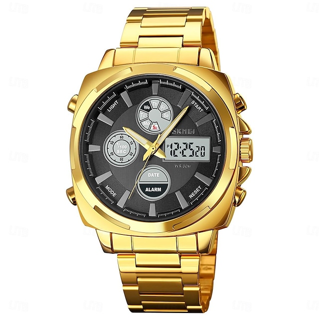  SKMEI Mäns Full Steel LED Elektronisk Klocka Lyxig Dubbel Tid Chronograph Digital Klocka Sport Vattentät Armbandsur