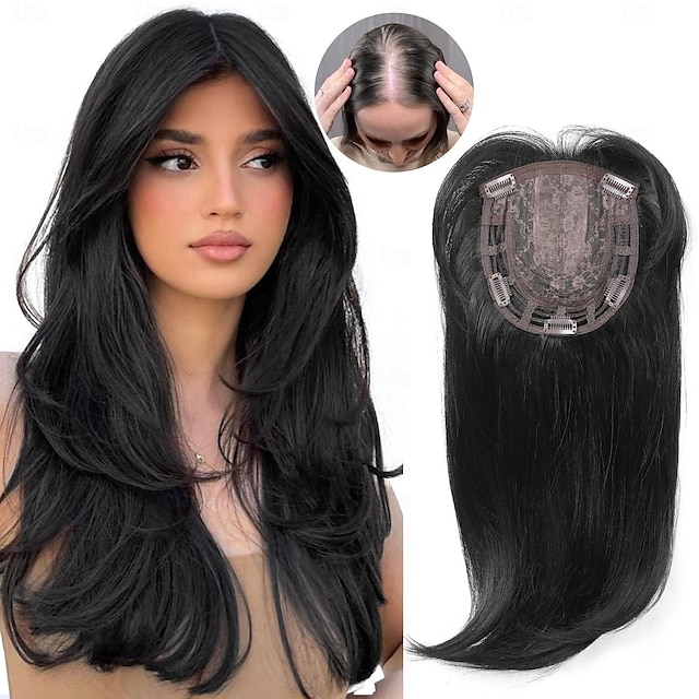  topper na dlouhé vrstvené vlasy s ofinou pro ženy s řídnoucími vlasy 18palcové mírně zvlněné konečky wiglety syntetické vlákno do vlasů pro ženy