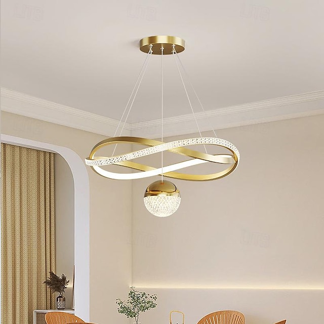  Modern Crystal LED Chandelier for Living Room Dining Bedroom Home Changeable Gold Circle Ring Hanging Pendant Light