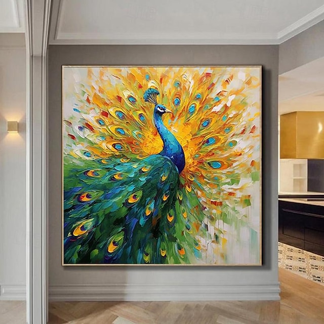  páv plátno ručně malované elegantní paví nástěnné umění zářivý pták ručně vyráběná zvířata nástěnná výzdoba malba na plátně páv domácí výzdoba