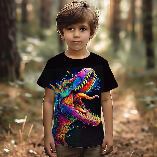  Para Meninos 3D Animal Dinossauro Camiseta Manga Curta Verão Ativo Tropical Animais Poliéster Infantil Bébé Crianças Maiores (7 anos +) 3-12 anos Festa Ao ar livre Casual