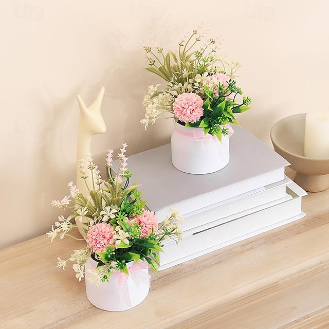  konstgjorda blomma realistiska mini lavendel och globe amarant krukväxter - verklighetstrogna inredning för hemmet eller kontoret