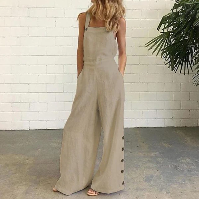 Women's Normal Overall Dungarees Casual Solid Color Sleeveless Sleeveless Bootcut Square Neck Pocket Dailywear Holiday Loose Fit Black White Navy Blue Summer 6