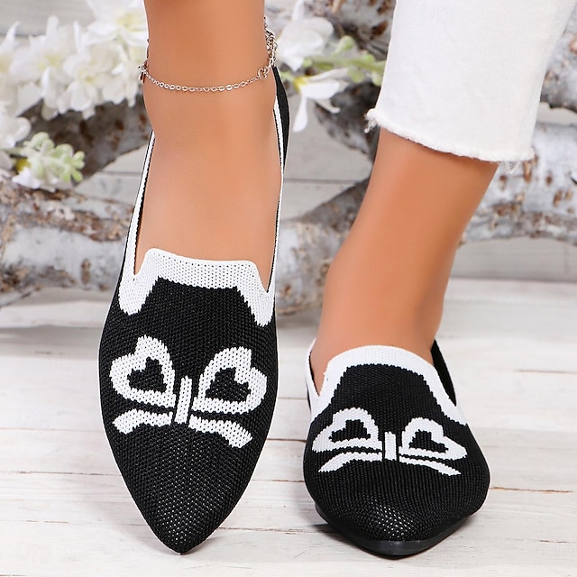  Women's Flats Slip-Ons Driving Shoes Flyknit Shoes Comfort Shoes Daily Vacation Animal Patterned Flat Heel Round Toe Casual Preppy Running Walking Elastic Fabric Tissage Volant Loafer Black Blue