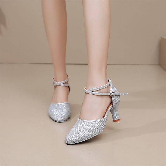  Women's Modern Dance Shoes Dance Shoes Ballroom Dance Rumba Dancesport Shoes Party Collections Party / Evening Professional Cuban Heel Round Toe Buckle Adults' Silver Black Gold