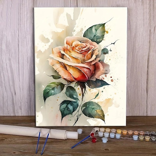 1pc Paint By Numbers For Adults Rose DIY Digital Oil Painting Acrylic Paint Leisurely Painting Kits Canvas Wall Art Colorful Rose Bedroom Wall Decor 16 * 20 Inch