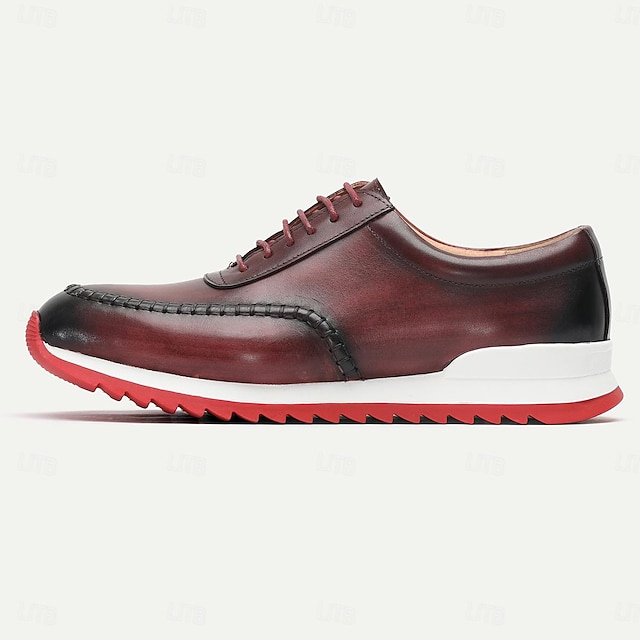  Men's Sneakers Dress Sneakers Leather Italian Full-Grain Cowhide Slip Resistant Lace-up Red Brown