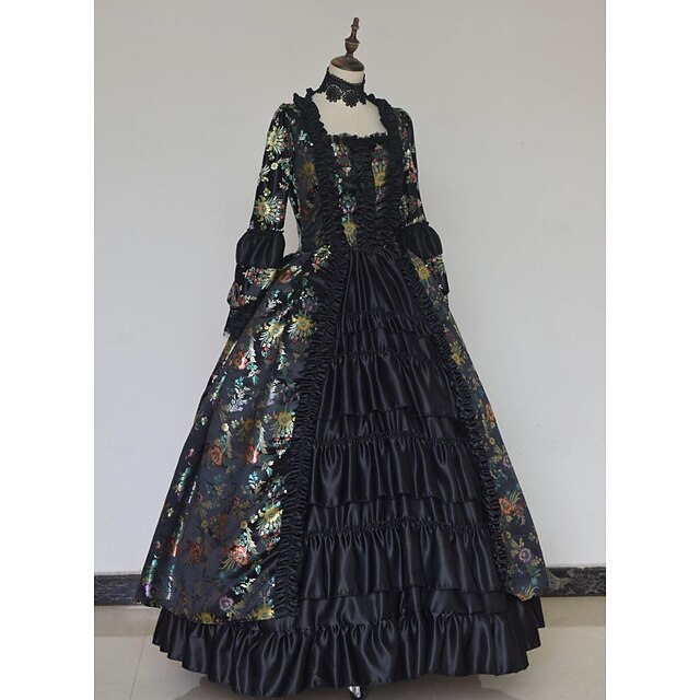 Ball Gown V-Neck 3/4 Length Sleeves Floor-Length Victorian Party Cosplay Costume Masquerade Rococo Prom Dress