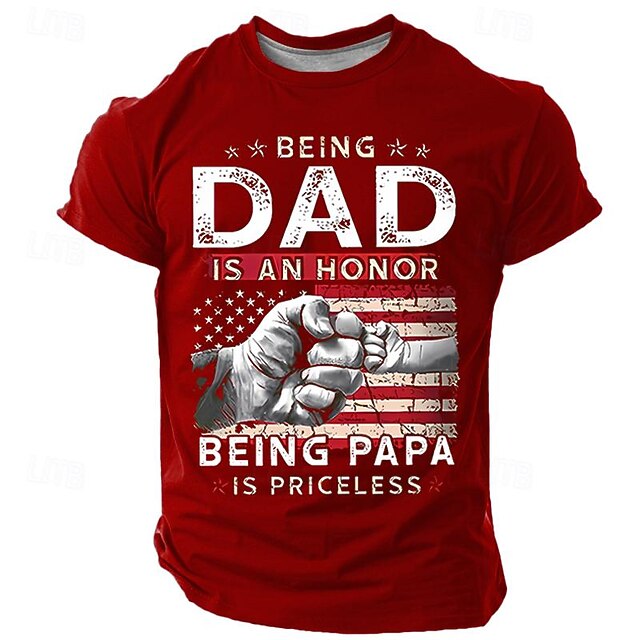 Men's Short Sleeve Graphic T-Shirt: "Being Dad is an Honor, Being Papa is Priceless" Quote, Red, Perfect Father's Day Gift for Dads4
