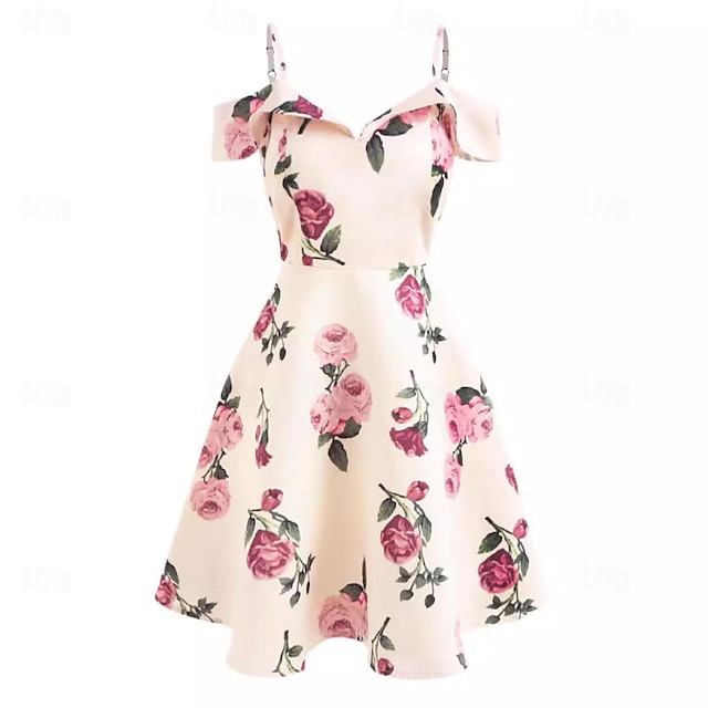  Ρετρό / Βίντατζ Δεκαετία του 1950 Ροκμπίλι Swing φόρεμα Φόρεμα Flare Γυναικεία Φλοράλ Γραμμή Α Μασκάρεμα Πάρτι Τσαγιού Καθημερινά Φόρεμα