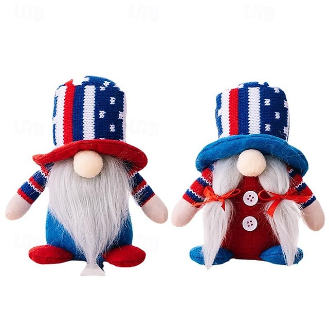  patriottische kabouterversieringen: dwergfiguren met gebreide muts op onafhankelijkheidsdag, gezichtsloze poppenornamenten voor herdenkingsdag / vierde juli