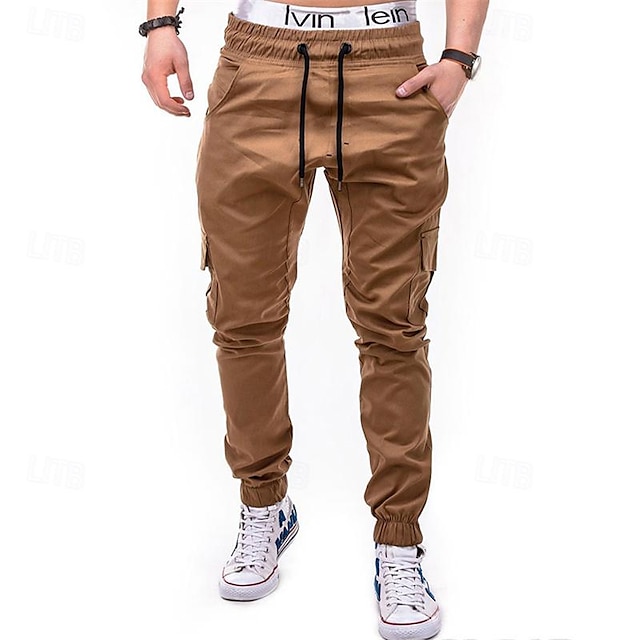 Men's Cargo Pants Joggers Trousers Drawstring Elastic Waist Multi Pocket Plain Comfort Sports Outdoor Daily Fashion Casual ArmyGreen Black Micro-elastic