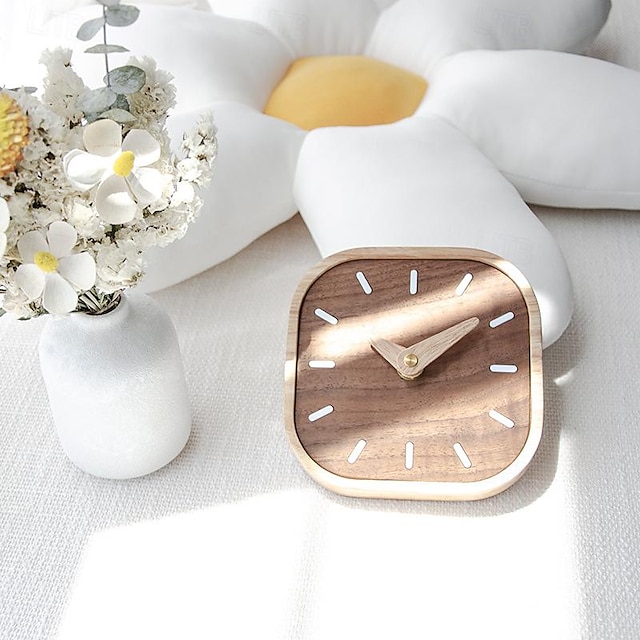  Reloj de escritorio minimalista de nogal negro nórdico, reloj de pared para dormitorio, decoración de sala de estar, relojes silenciosos de madera maciza, reloj de pared colgante de 13 cm