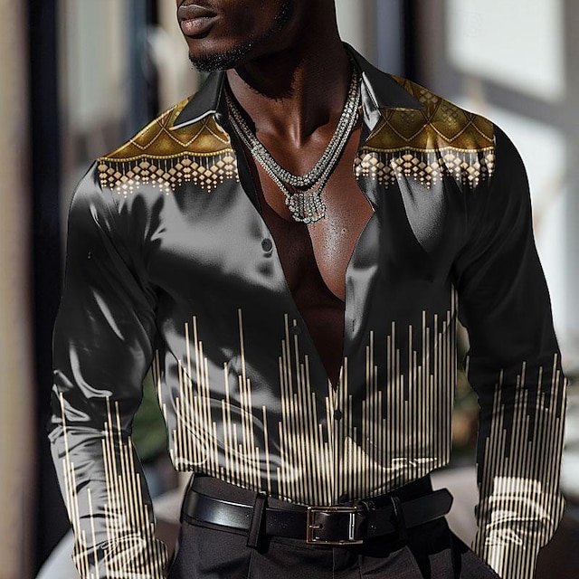  Men's Casual Shirts Satin Artificial Silk Formal Summer Spring Fall Turndown Long Sleeve Black S, M, L