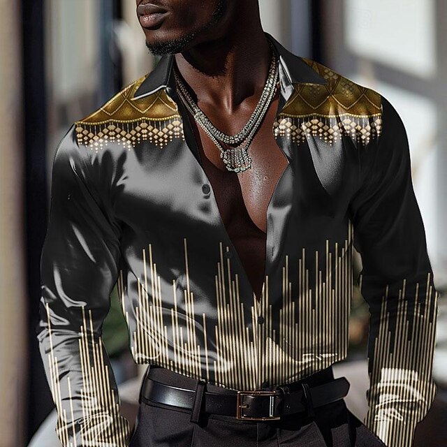 Men's Ethnic Baroque Dress Shirt Button Up Shirt Long Sleeve Fashion Casual Vacation Daily Evening Party Summer Spring Fall Turndown Collared Shirts Buttons Print Black4