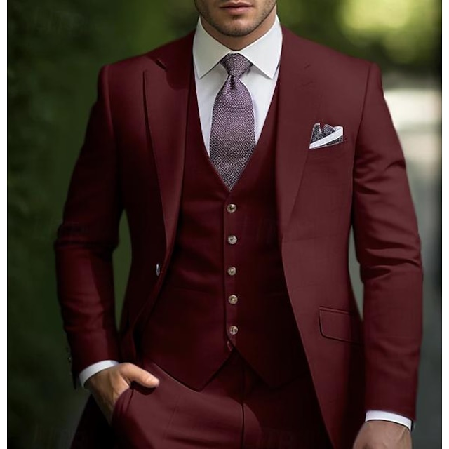 Pink Purple Men's Prom Suits Wedding Suits Solid Colored 3 Piece ...