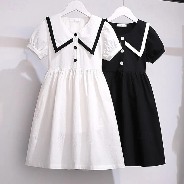  Kinderen meisjes elegante jurk middelbare schooluniform japon Koreaanse stijl jurk zomer korte mouw mode kleding