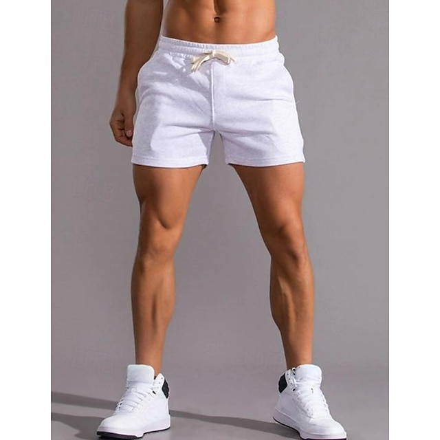  Men's Sweat Shorts Shorts Summer Shorts Drawstring Elastic Waist Solid Color Comfort Breathable Short Outdoor Daily Fashion Casual / Sporty Black White Micro-elastic