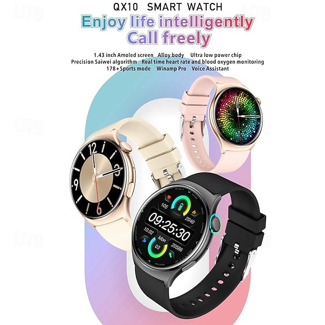  QX10 Okos óra 1.43 hüvelyk Intelligens Watch Bluetooth EKG + PPG Hőmérséklet-figyelés Lépésszámláló Kompatibilis valamivel Android iOS Női Férfi Hosszú készenléti idő Kéz nélküli hívások Vízálló IP68