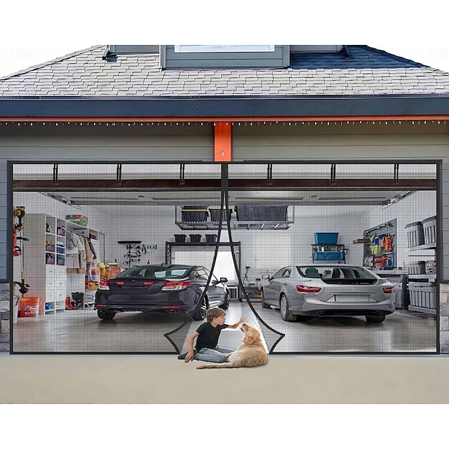  16x7ft/8x7ft Garagen-Fliegengitter, magnetisches Garagentorgitter, magnetischer Verschluss, Fiberglas-Garagentorgitter für die Garage für 2 Autos, herunterziehbar für Terrasse, Veranda, Fenster, um