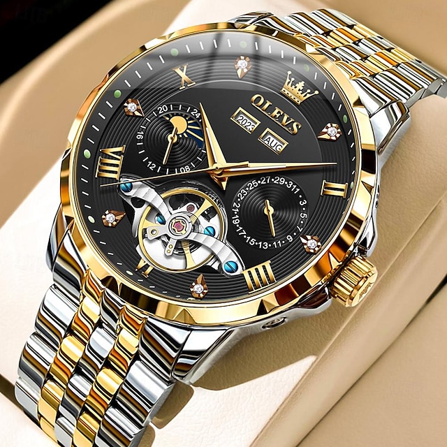  OLEVS Muži mechanické hodinky Venkovní Módní Hodinky na běžné nošení Wristwatch Automatické natahování Zobrazení fáze měsíce Svítící Kalendář Ocel Hodinky