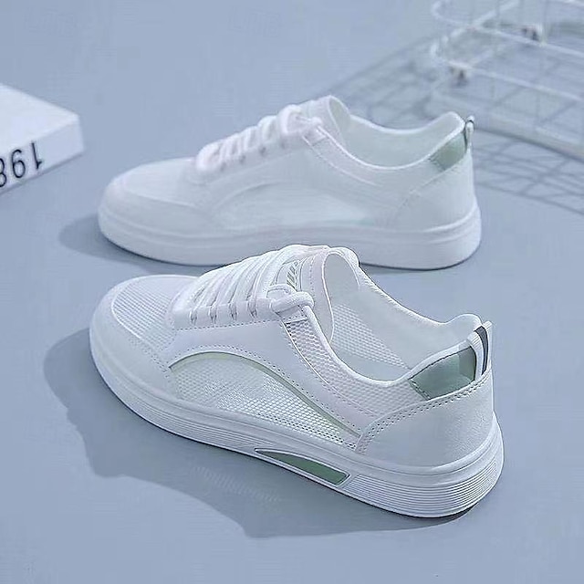  Women's Sneakers Flyknit Shoes Daily Color Block Lace-up Flat Heel Round Toe Casual Walking Tissage Volant Lace-up White / Blue White / Green