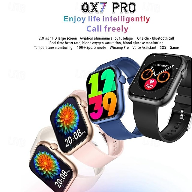  QX7 PRO Smart Watch 2 inch Smartwatch Fitness Running Watch Bluetooth ECG+PPG Pedometer Call Reminder Compatible with Android iOS Women Men Long Standby Hands-Free Calls Waterproof IP68 22mm Watch
