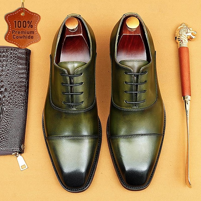  herredress sko oxford i gradient grønt læder med klassisk tåkappe