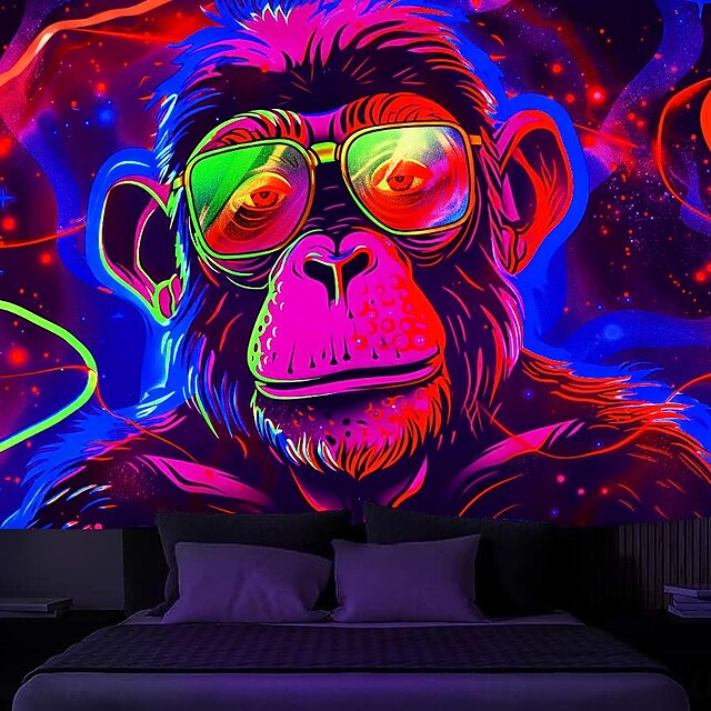  blacklight ταπετσαρία uv αντιδραστική λάμψη στη σκοτεινή λάμψη πάρτι νέον χιμπατζήδες ψυχεδελικό trippy ομιχλώδες κρεμαστή ταπετσαρία τοίχου τοιχογραφία για τη ζωή