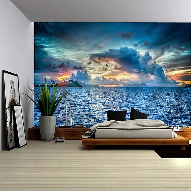  نسيج معلق على شكل موجة المحيط، فن جداري كبير، ديكور جداري، صورة خلفية، ستارة بطانية، ديكور غرفة نوم المنزل وغرفة المعيشة