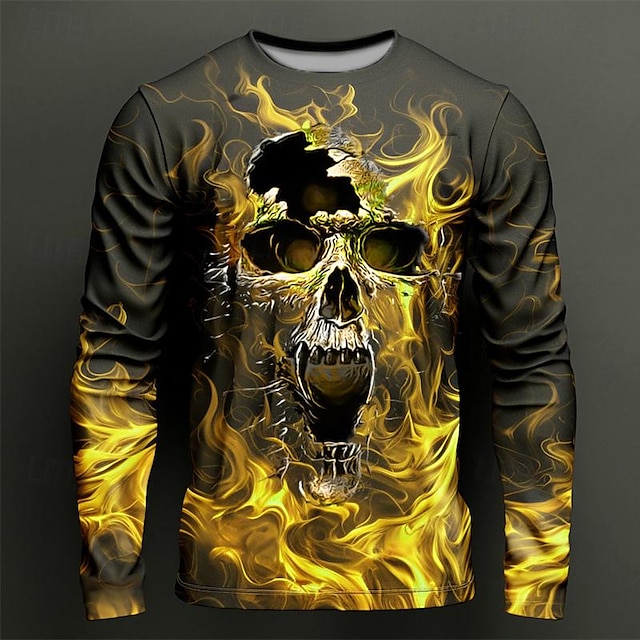  Hombre Graphic Fuego Cráneos Camiseta Manga Larga Camiseta Impresión 3D Cuello Barco Camisa Moda Design Casual Deporte Festivos Noche Púrpura Cscuro Amarillo Morado Primavera & Otoño Ropa S M L XL