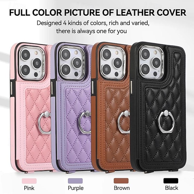  Phone Case For iPhone 15 Pro Max iPhone 14 13 12 11 Pro Max Plus Back Cover with Lanyard Kickstand Card Slot Geometric Pattern TPU PU Leather