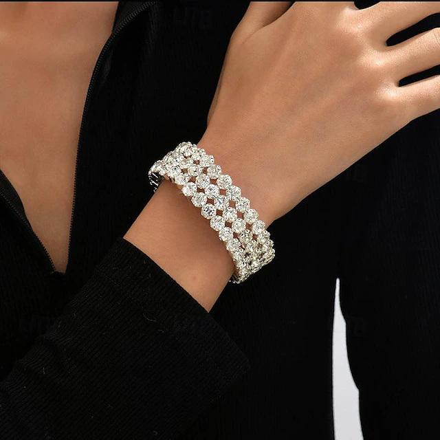Women's Cuff Bracelet Fancy Fashion Luxury Alloy Bracelet Jewelry Silver For Party Evening Gift 6