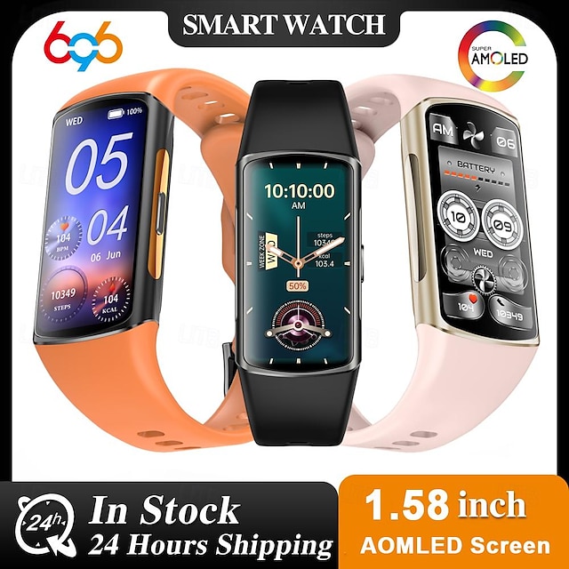  696 H28 Smart Watch 1.58 inch Smart Band Fitness Bracelet Bluetooth Call Reminder Sleep Tracker Heart Rate Monitor Compatible with Android iOS Women Message Reminder IP 67 25mm Watch Case