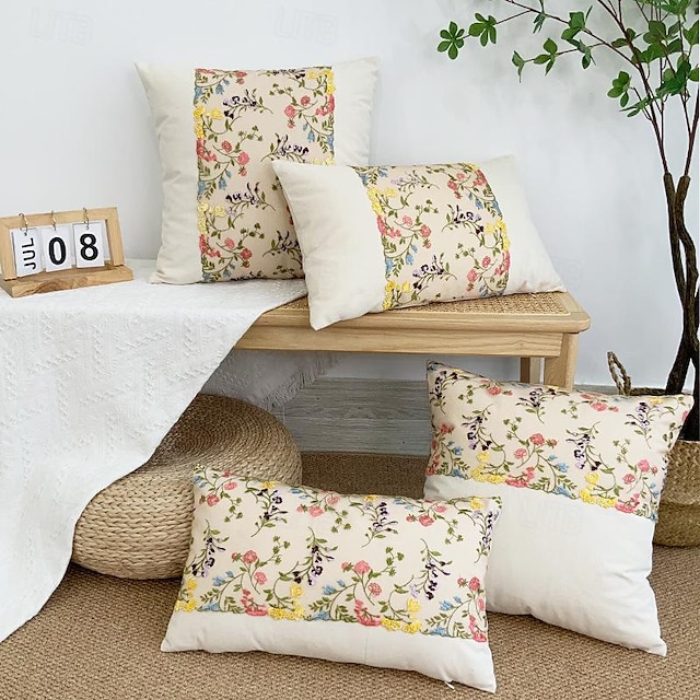  1 pcs Cotton Pillow Cover, Floral Rectangular Square Traditional Classic