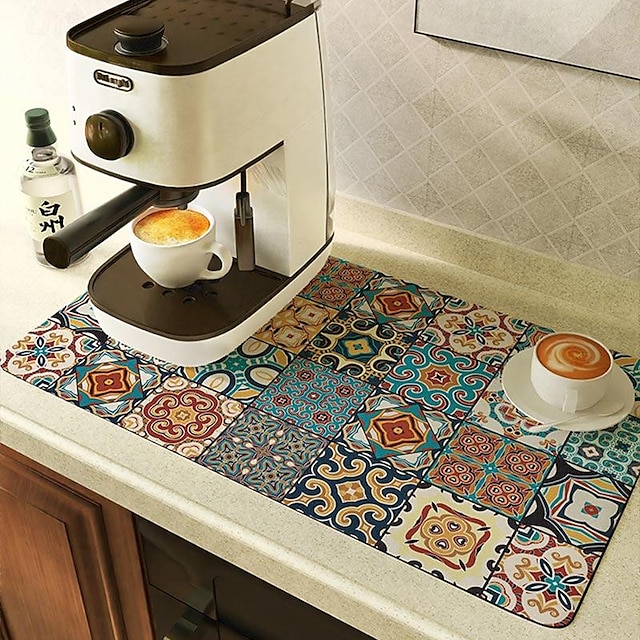  Dish Drying Mat,Coffee Machine Mat,Absorbent Rubber Backed Draining Mat,Anti Slip Sink Mats For Kitchen Counter Protector,For Dish Rack Coffee Machine Bar Accessories